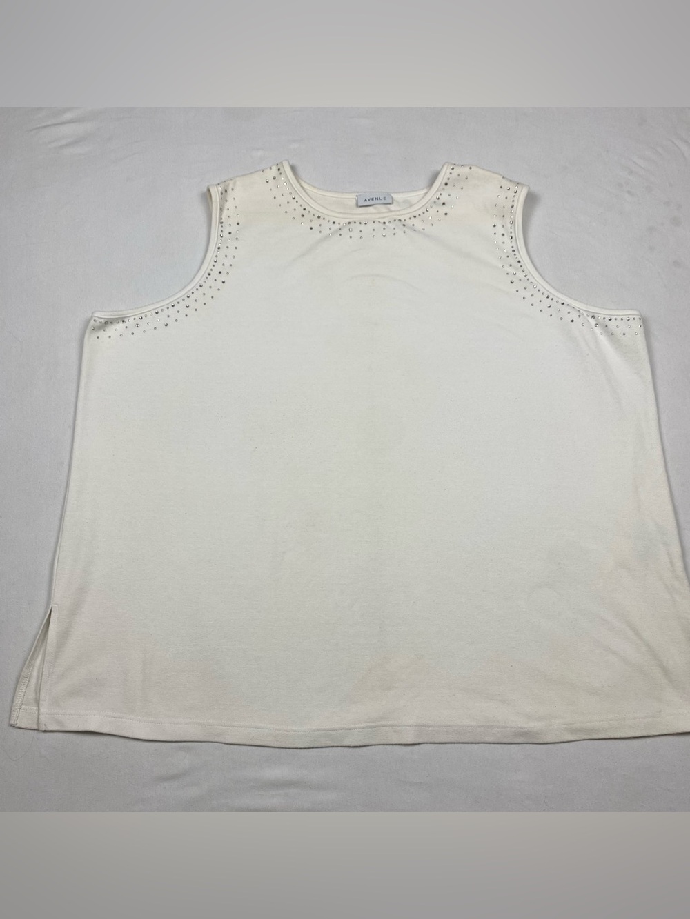 Avenue Cream Sleeveless Tank with Stud Trim